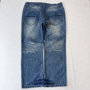 Y2K Jeans 38x31 Loose Baggy Wide Leg Cyber Grunge Skate Whiskered Vtg Faded Blue